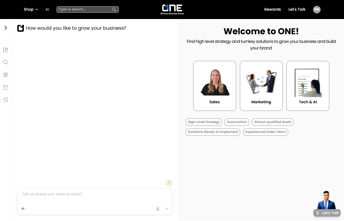 The inital page for AI Conversation chatbot in GoTryOne