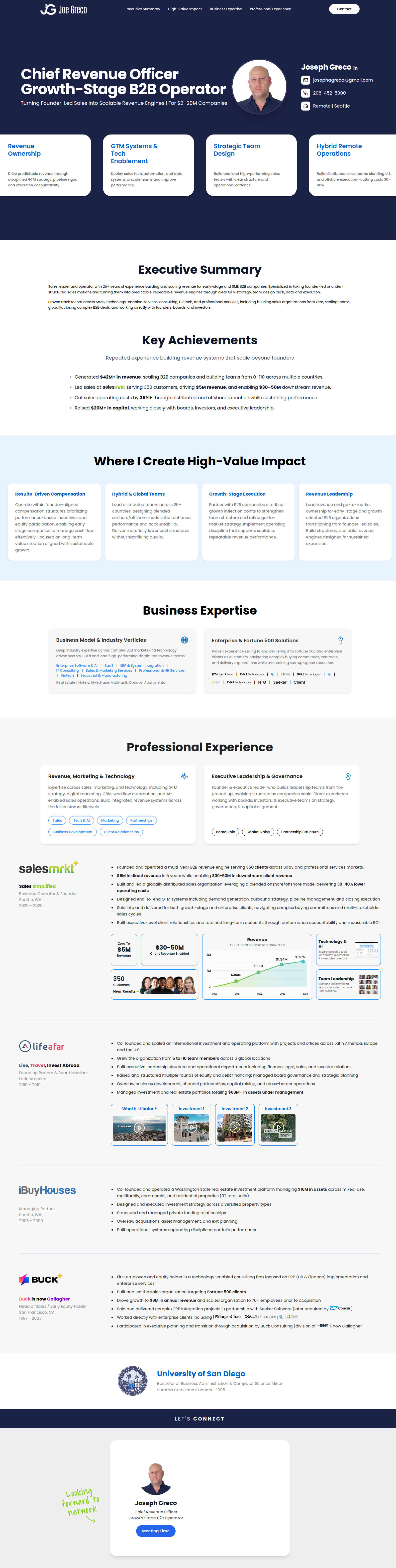 Landing page view of the Joe Website Portfolio