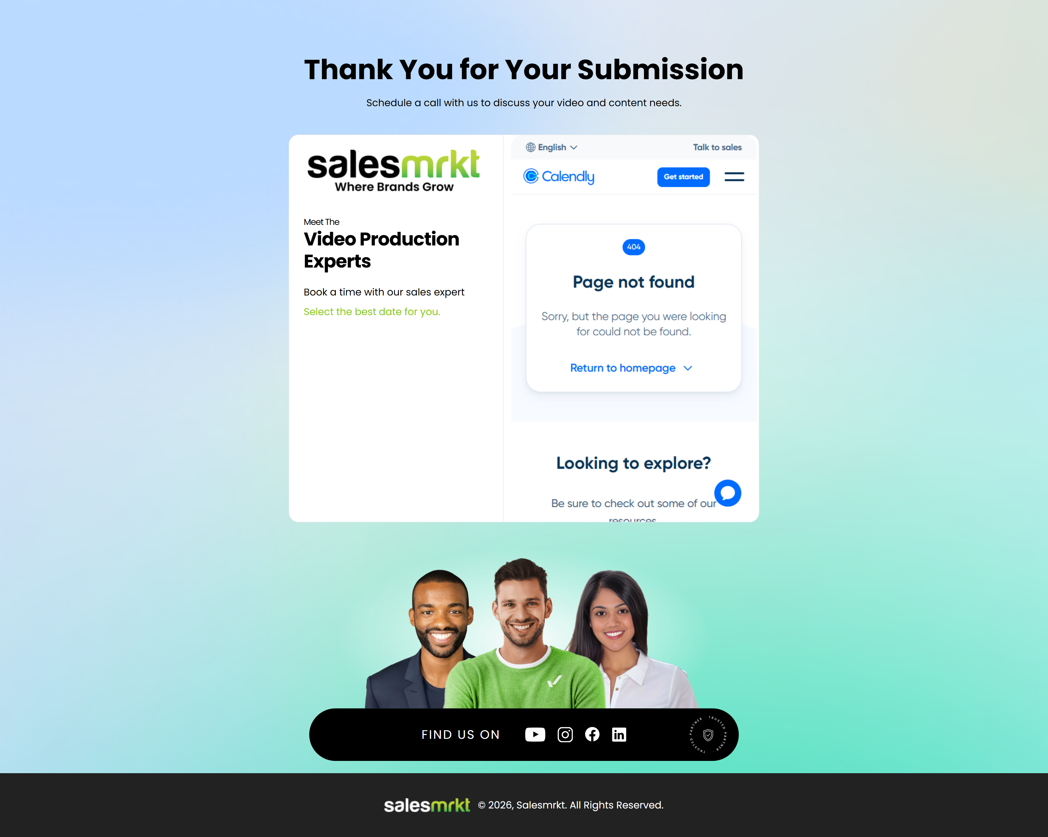 The thank you page that shows up when user books a session through N8N automation for Salesmrkt